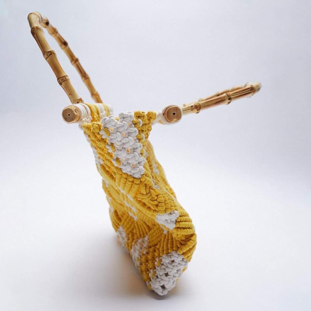 Crochet Bag in Yellow and White with Bamboo Handles. Brand new! - Picture 6 of 8